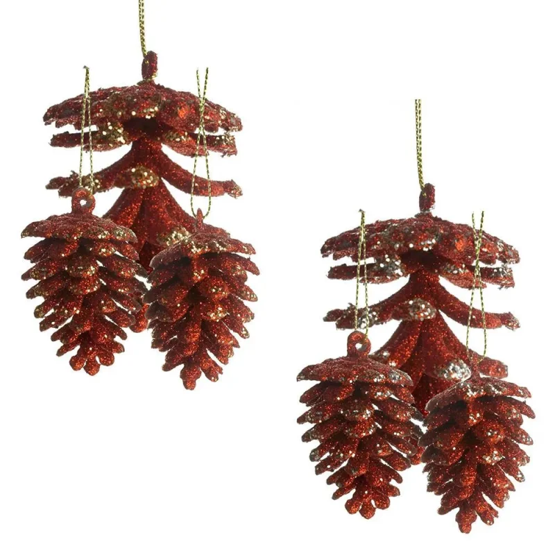 red glitter pine cone ornaments 14 pack for christmas