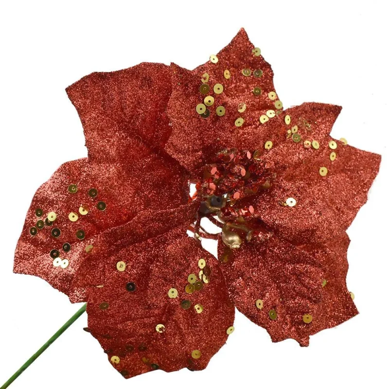 red glittered poinsettia pick 10 inch holiday decor