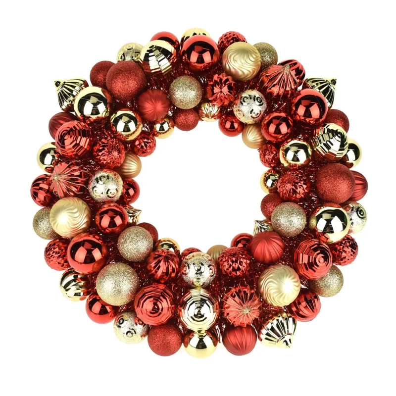 red gold metallic 20 inch christmas ornament wreath