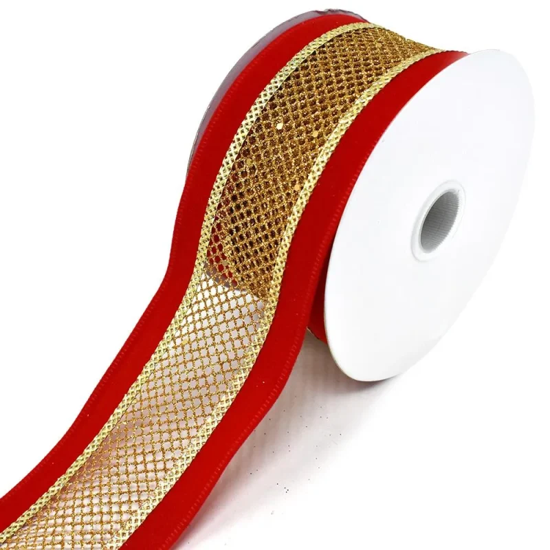 red gold velvet mesh christmas ribbon 2 5 x 10yd