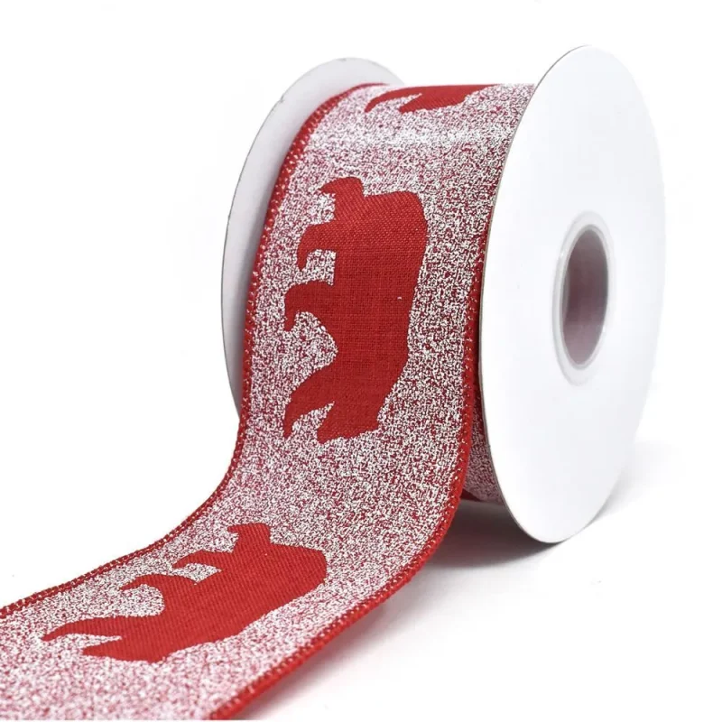 red linen christmas ribbon bear snowdrift 2 5 x 10 yards