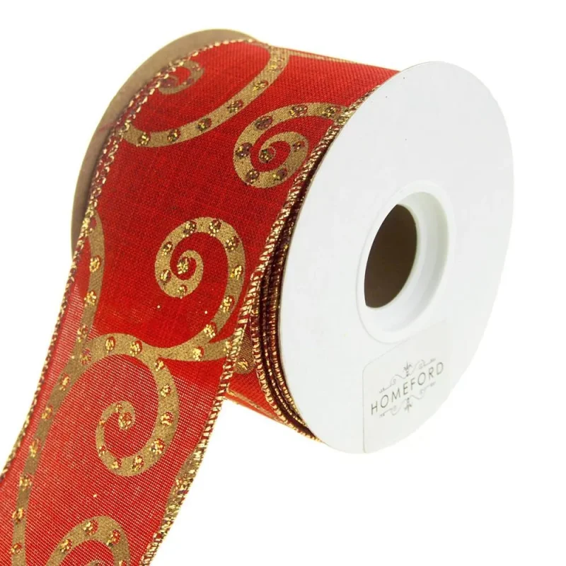 red linen scroll christmas ribbon 2 5 x 10 yards