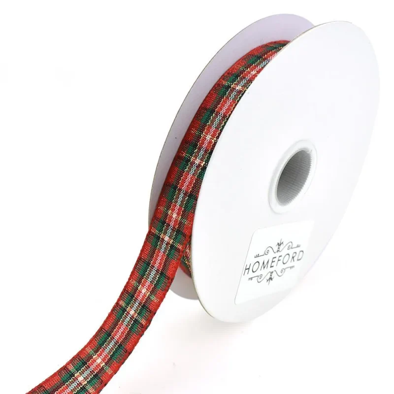 red metallic plaid christmas ribbon 5 8 x 10yd