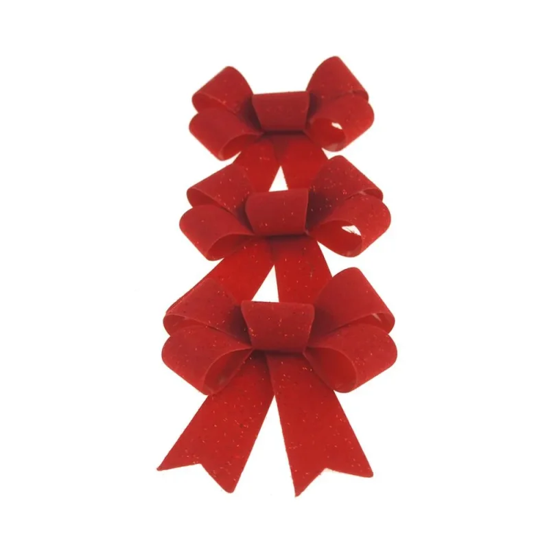 red plastic glitter bows 4 inch 3 pack for christmas