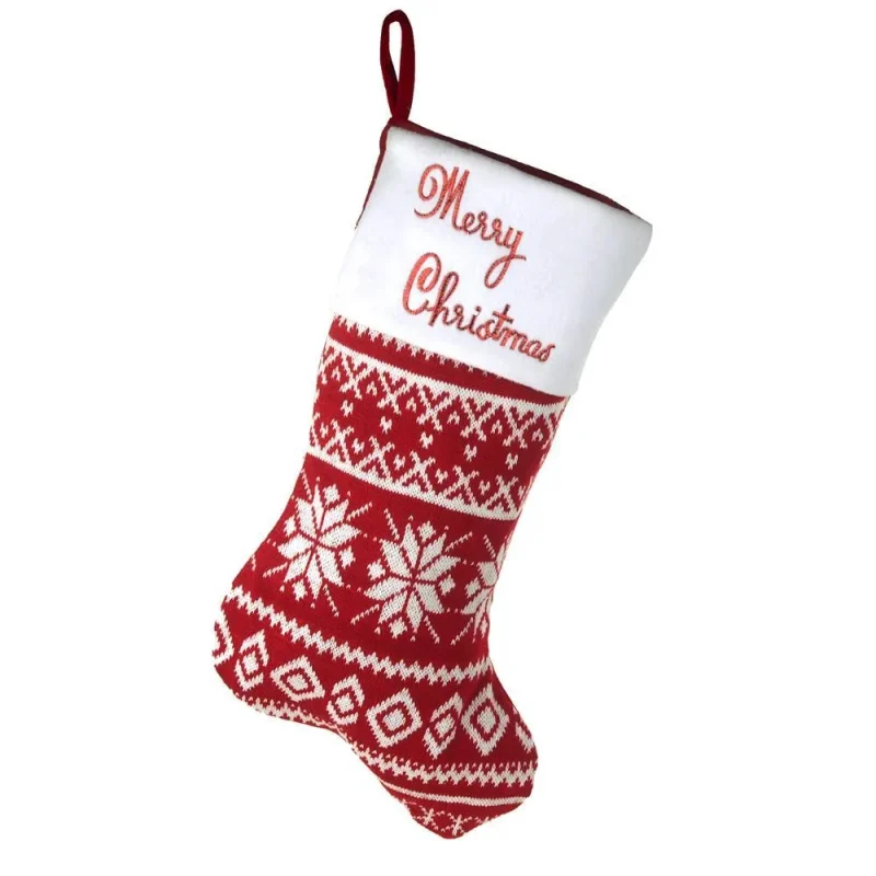 red snowflake stocking with white christmas cuff 20 5