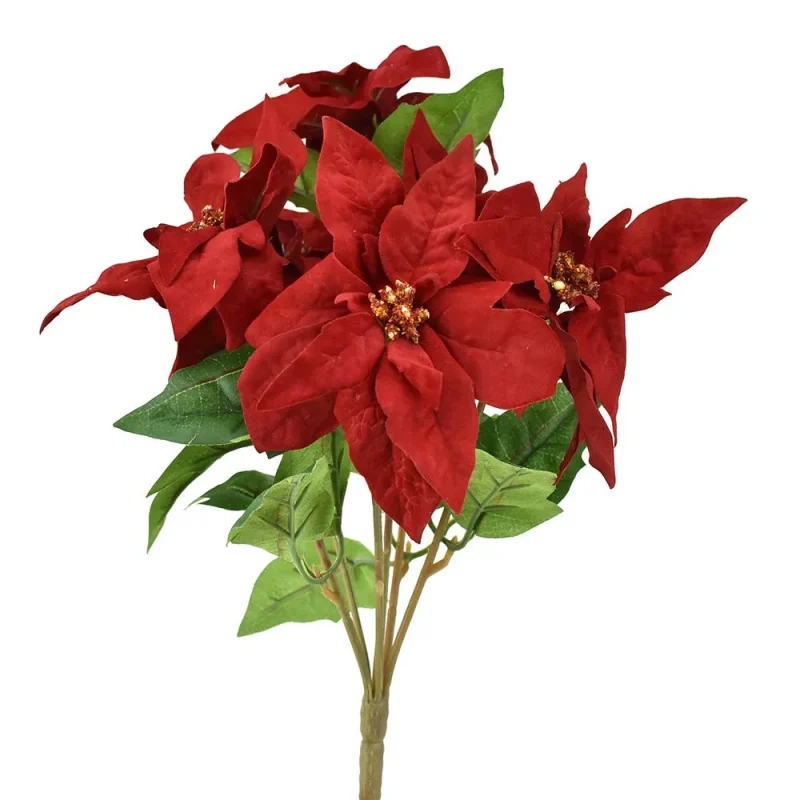 red velvet mini poinsettia spray 12 5 inch holiday floral decor