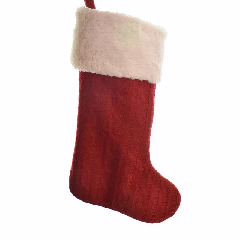 red white 20 inch cable knit stocking