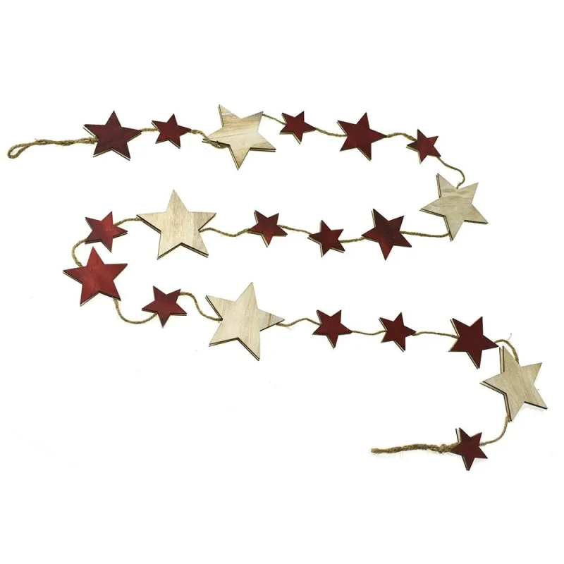 red white wooden star garland 7ft