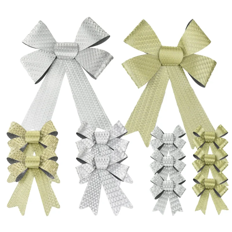 reflective plastic christmas bows gold silver 12 piece set