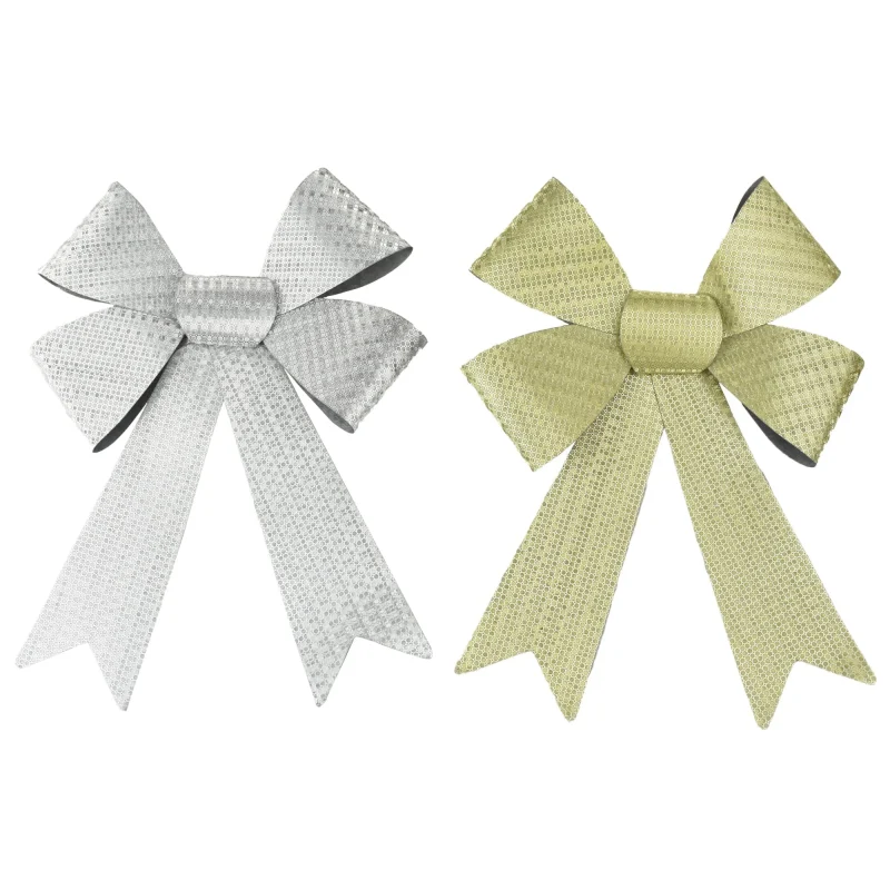 reflective plastic christmas bows gold silver set of 2