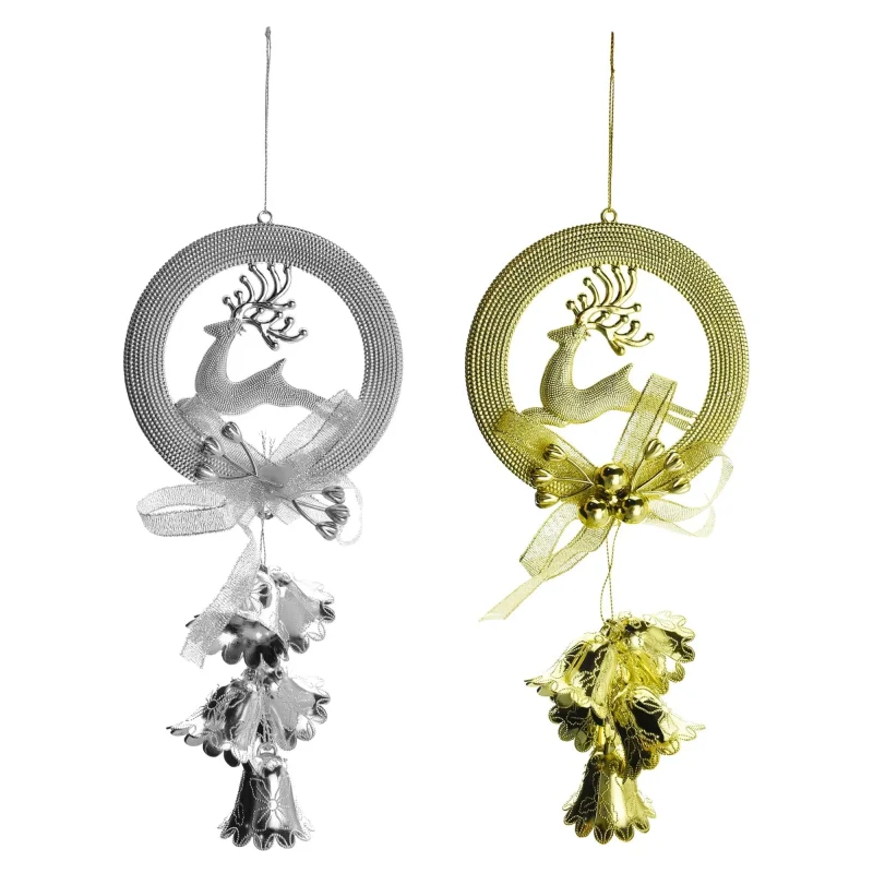 reindeer bell hanging ornaments 9 inch 2 piece set