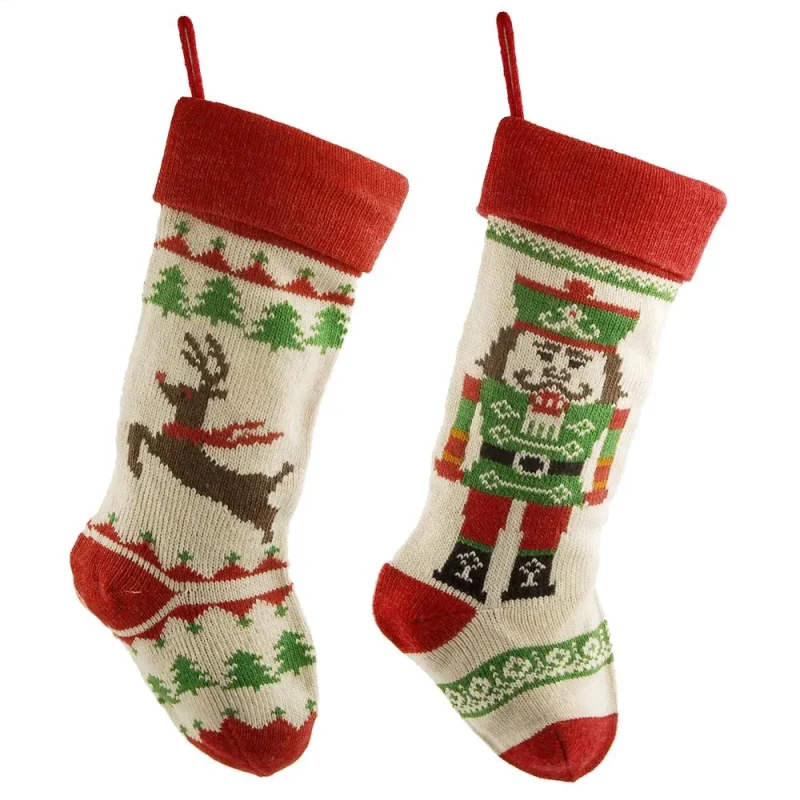 reindeer nutcracker christmas stockings ivory red 18 inch 2 pack