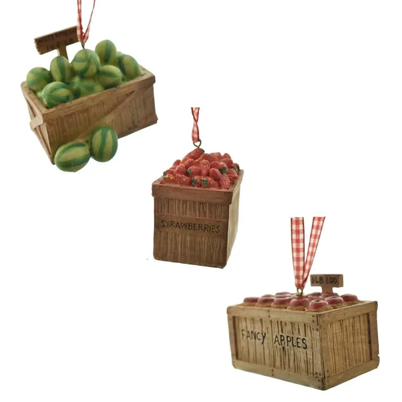 resin country fruit ornaments 3 piece assorted set