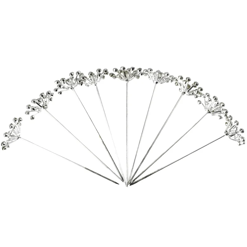 rhinestone floral hair pins 3 silver set of 9