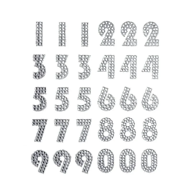 rhinestone number stickers silver 1 x 32 pcs