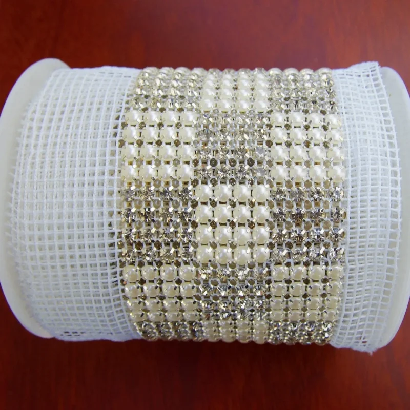 rhinestone pearl trim square cake ribbon 2 5 x 3yd