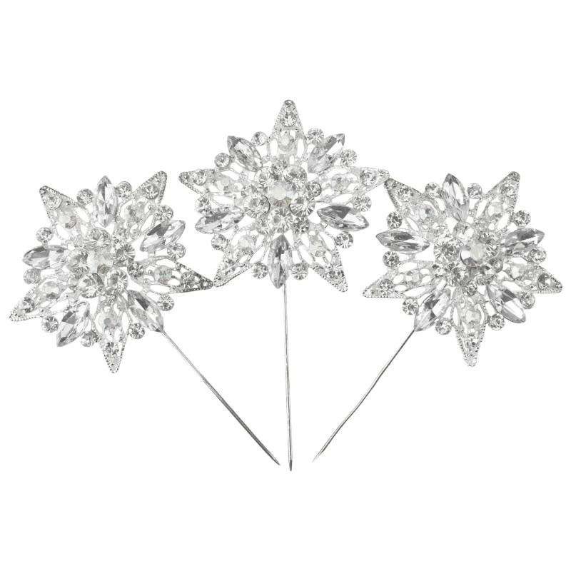 rhinestone star floral pins 4 x 3 pack silver