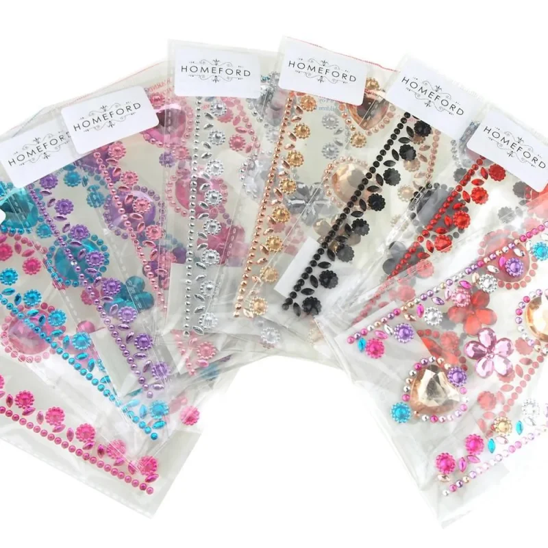 rhinestone stickers circle flower heart 6 pack