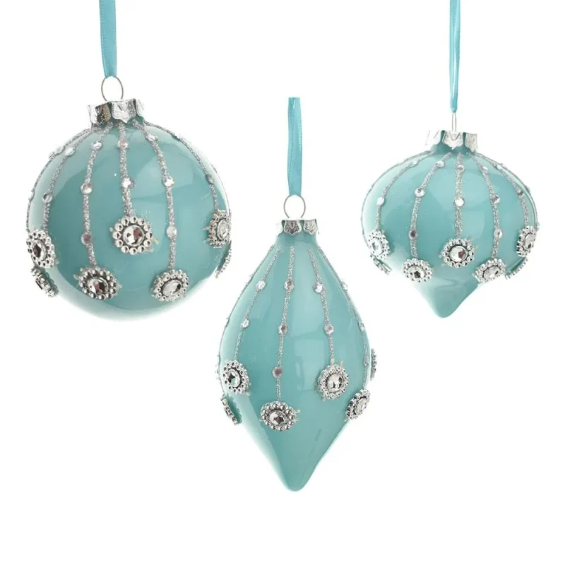 robin s egg blue glass finial onion ornaments 3 piece set