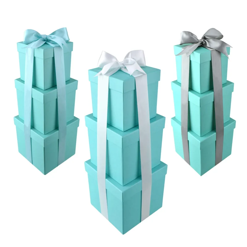 robin s egg blue nested square gift boxes 3 sizes w 1 5 satin ribbon