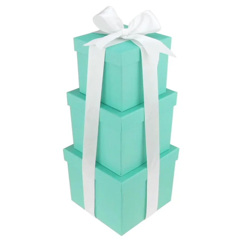 robin s egg blue nested square gift boxes with ribbon 3 piece set 5 7 inches