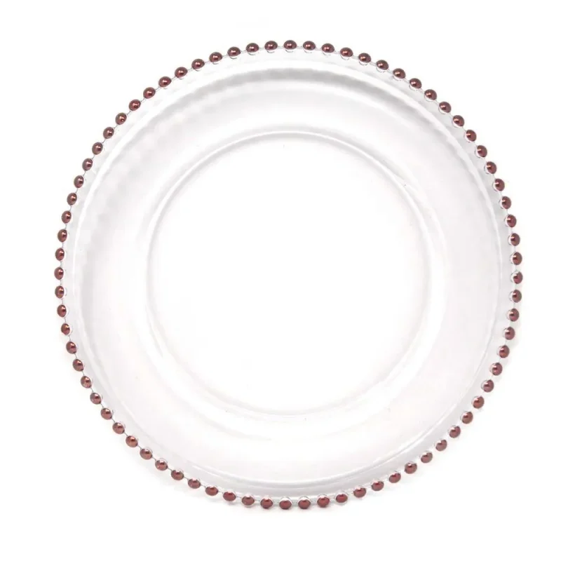 rose gold beaded edge glass charger plate 12 5 inch clear pack of 1