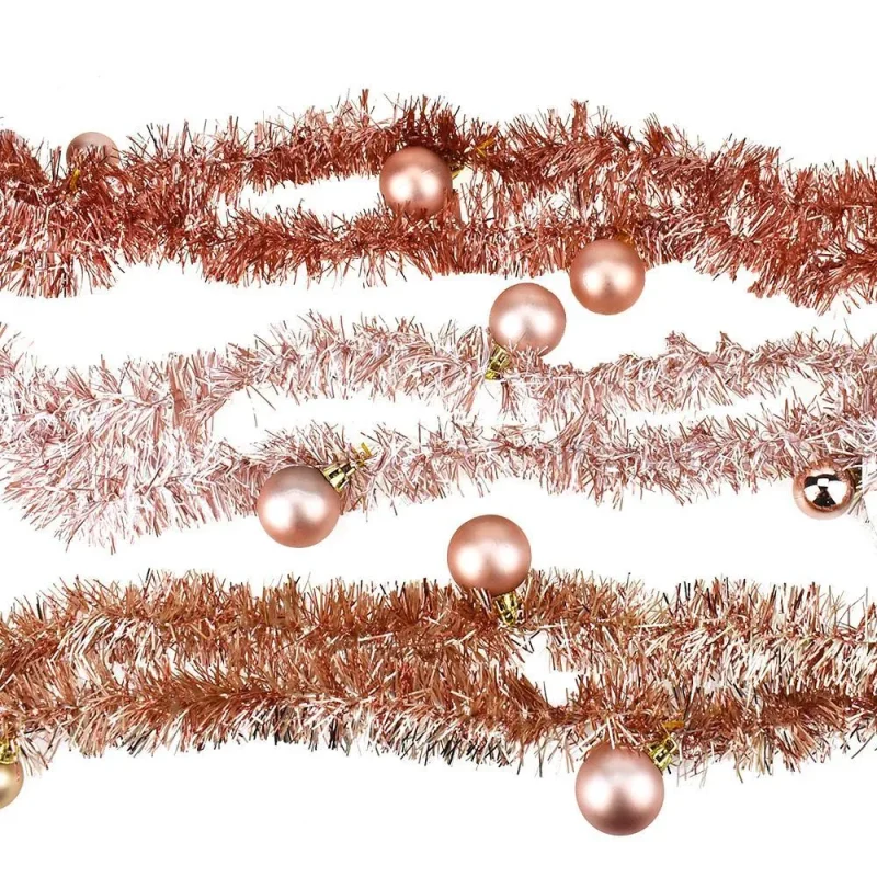 rose gold christmas tinsel ball ornament garland 7 5ft 3 piece set