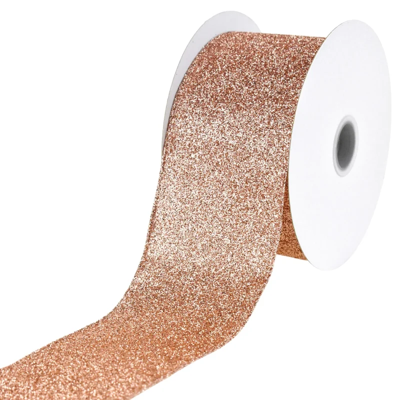 rose gold glitter wired christmas ribbon 2 5 x 10yd