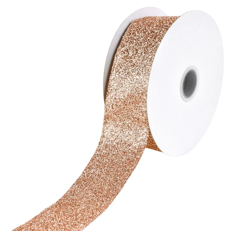 rose gold glitter wired ribbon 1 5 inch x 10 yards christmas decor