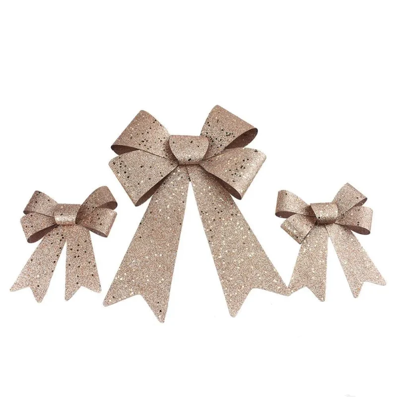 rose gold glittered christmas bows 3 pack