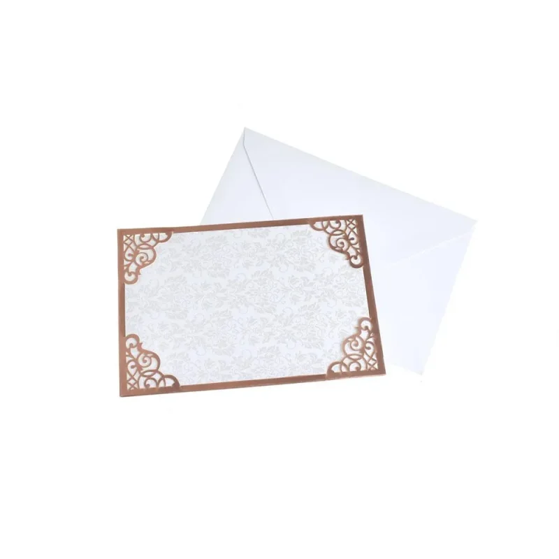 rose gold laser cut rectangle invitations 7 1 4 x 8 piece set