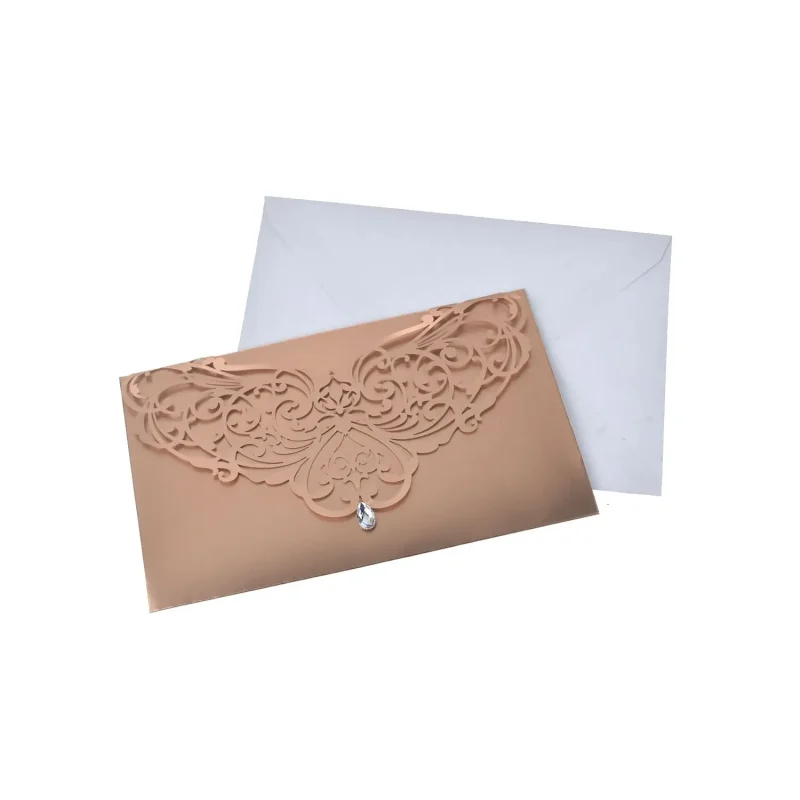 rose gold laser cut rhinestone invitations 7 1 4 x 8 piece set