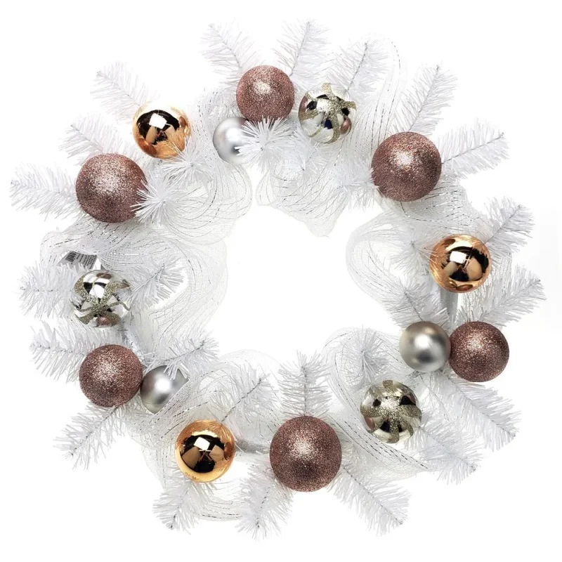 rose gold sphere christmas wreath white silver mesh 21