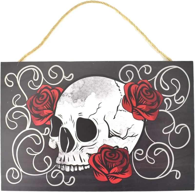 rose skull wooden sign with hanger 7 25