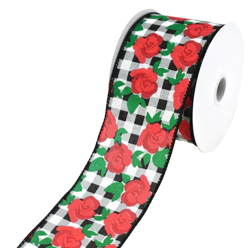 roses gingham wired ribbon 2 5 x 10 yards