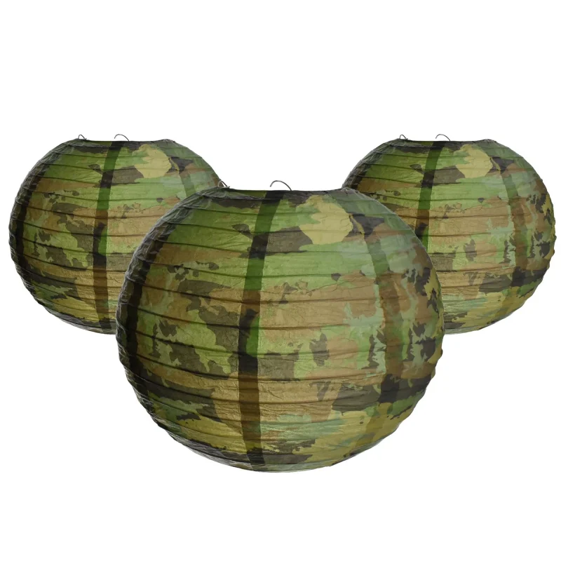 round camo paper lanterns 10 inch 3 pack