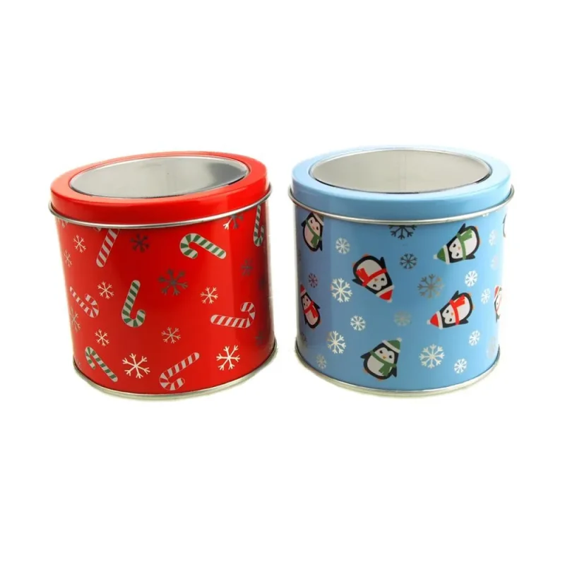 round christmas tin box set 3 25 inches 2 piece