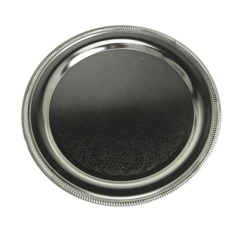 round chrome embossed serving plate 9 75 inch