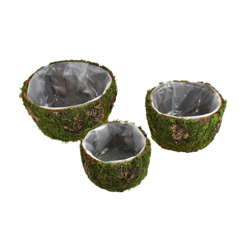 round wooden faux moss crates 3 piece set