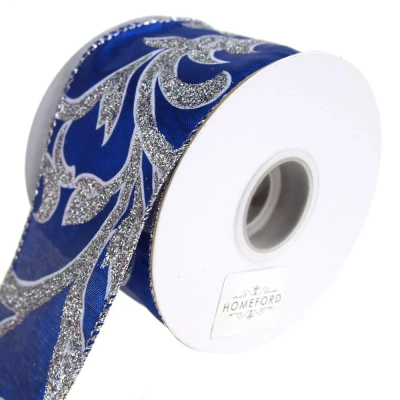 royal blue lam scroll christmas ribbon 2 5 x 10 yd