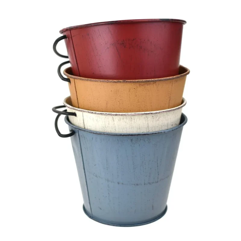 rustic metal pail buckets assorted colors 4 5 inch