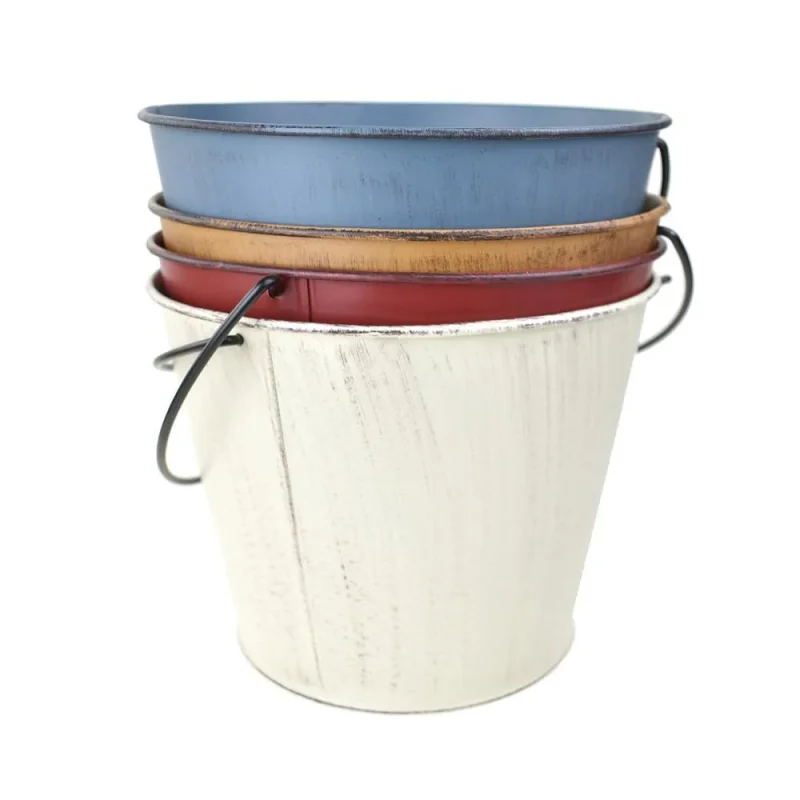 rustic metal pail buckets assorted colors 6 25 inches