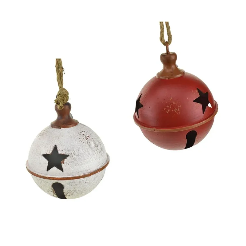 rustic red white metal bells 2 piece set 10 5 inch