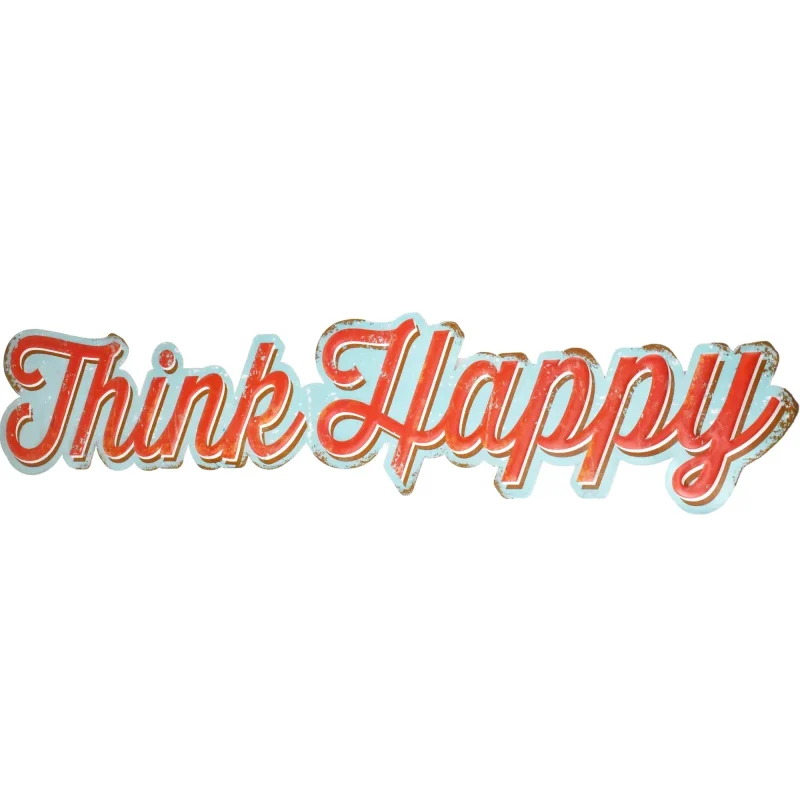 rustic think happy 35 hanging metal sign