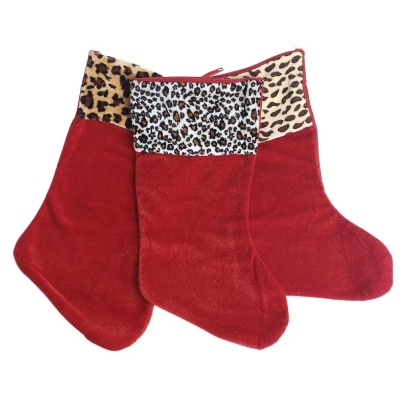 safari animal printed velour christmas stockings 3 pack 15 inch