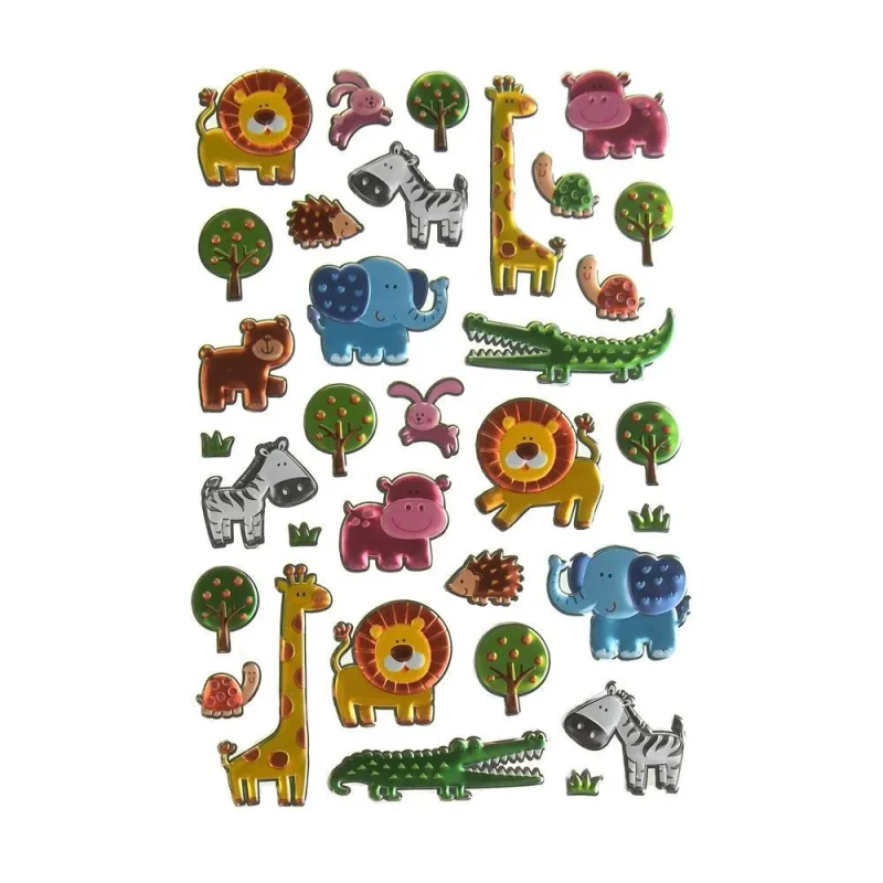 safari animal puffy foil stickers 34 pack for kids