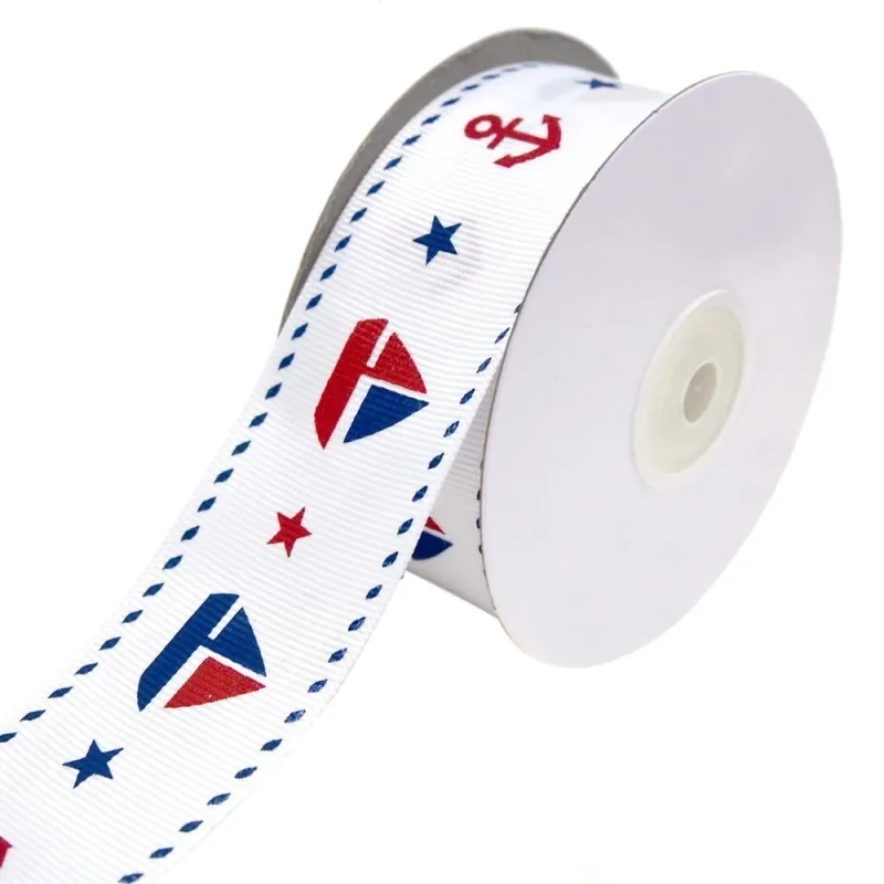 sailboat anchor grosgrain ribbon white 1 5 inch x 25 yards