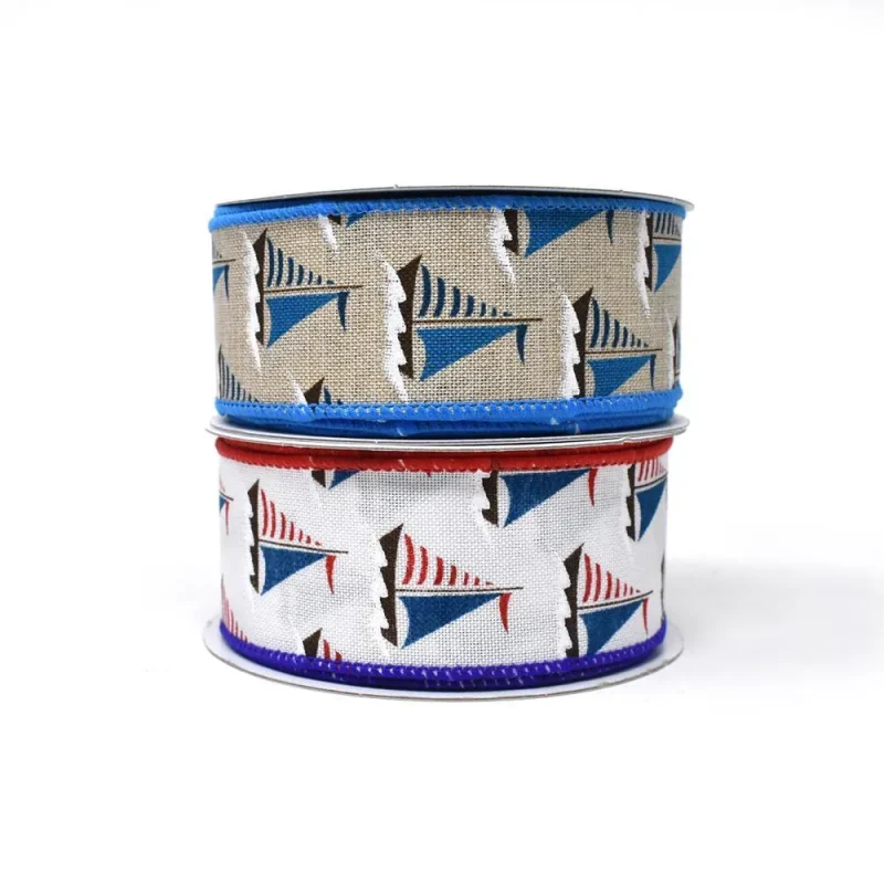 sailboat sea design linen ribbon 1 5 inch x 10 yards