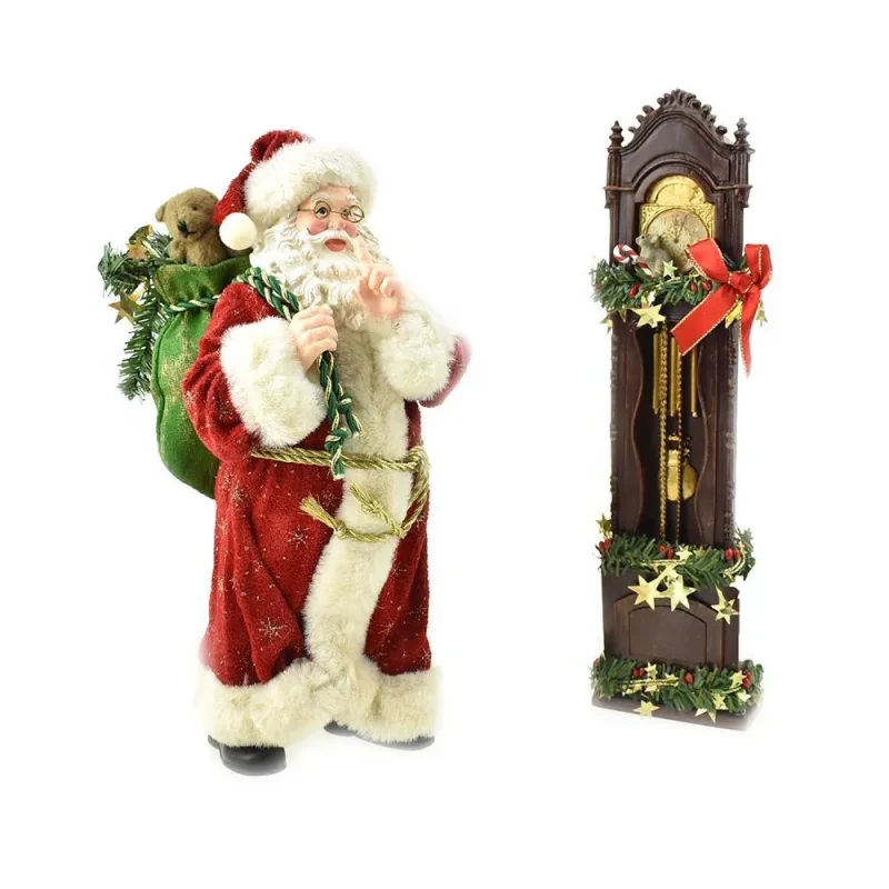 santa clock christmas figurine set 12 inch 2 piece