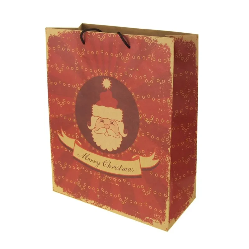 santa face kraft paper bag 13 natural red christmas gift bag